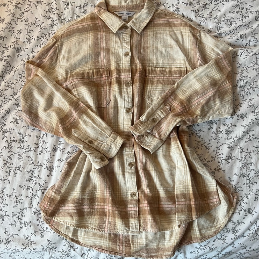 Old Navy Plaid Shirt in Beige and Pink